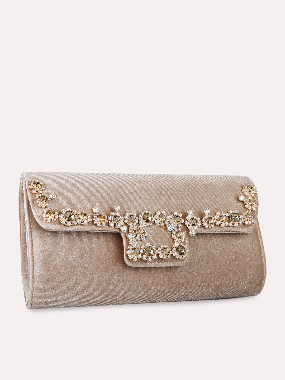 Women Golden Embellished Clutch Bag With Magnet Lock For Party