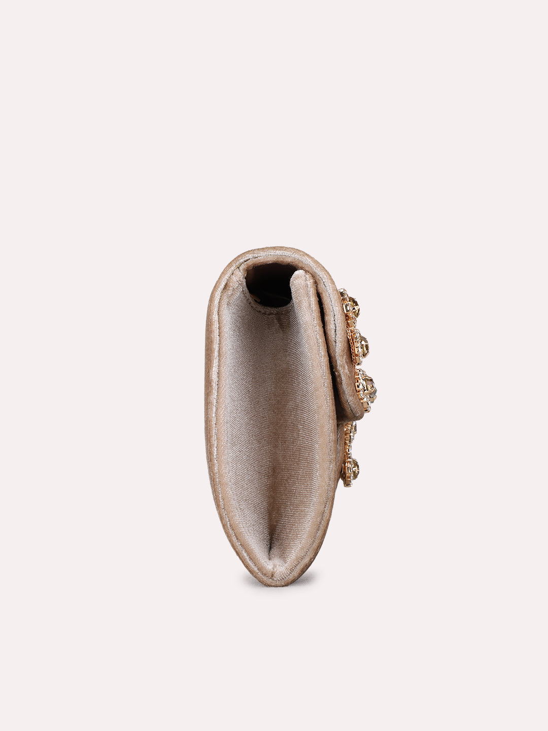 Women Golden Embellished Clutch Bag With Magnet Lock For Party