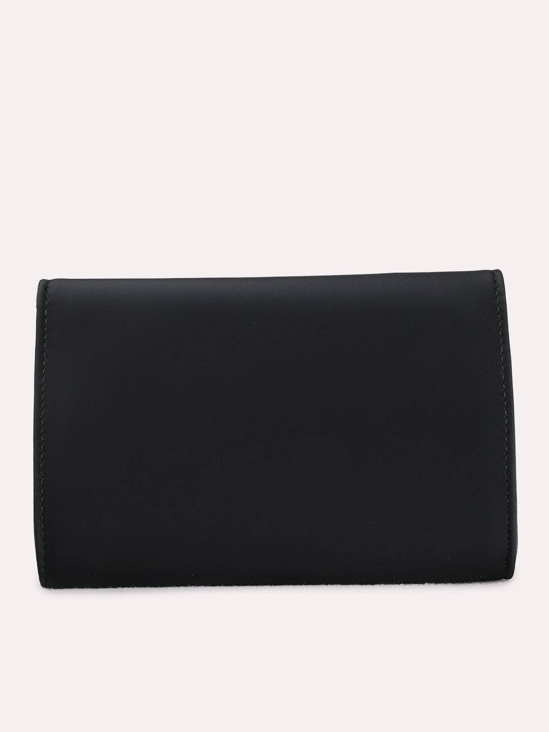 Women Black Embellished Clutch Bag With Magnet Lock For Party