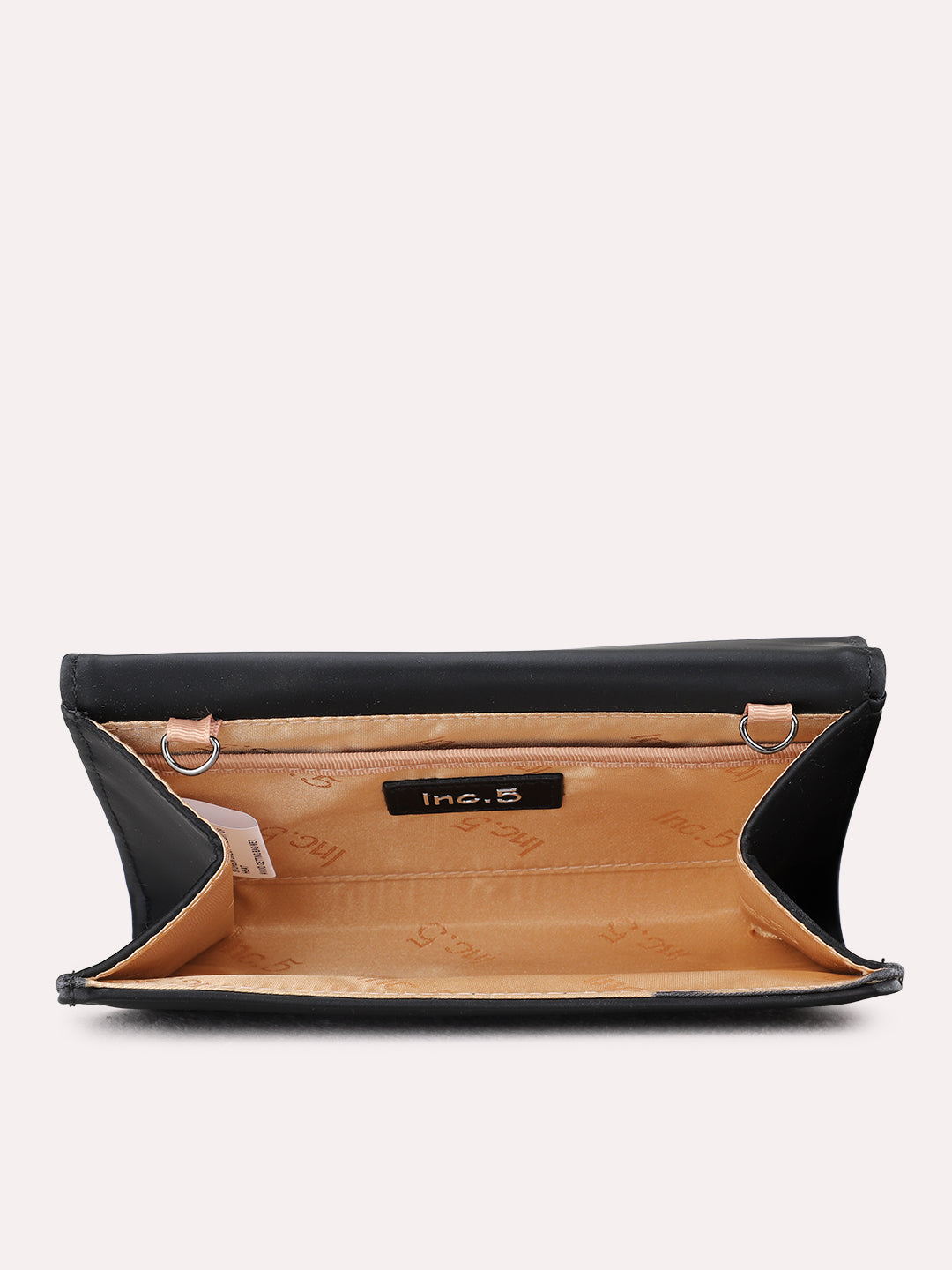 Women Black Embellished Clutch Bag With Magnet Lock For Party