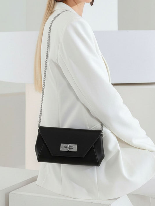 Women Black Solid Sling Bag With Twist Lock For Party