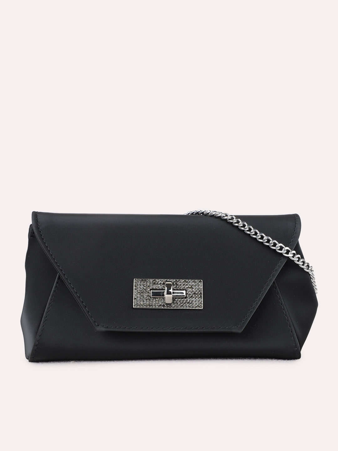 Women Black Solid Sling Bag With Twist Lock For Party