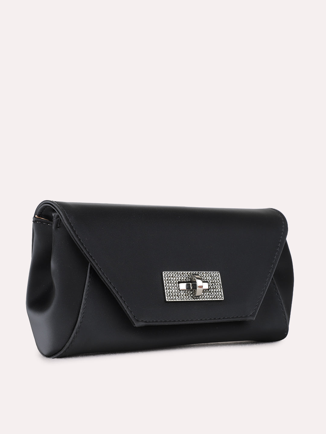 Women Black Solid Sling Bag With Twist Lock For Party