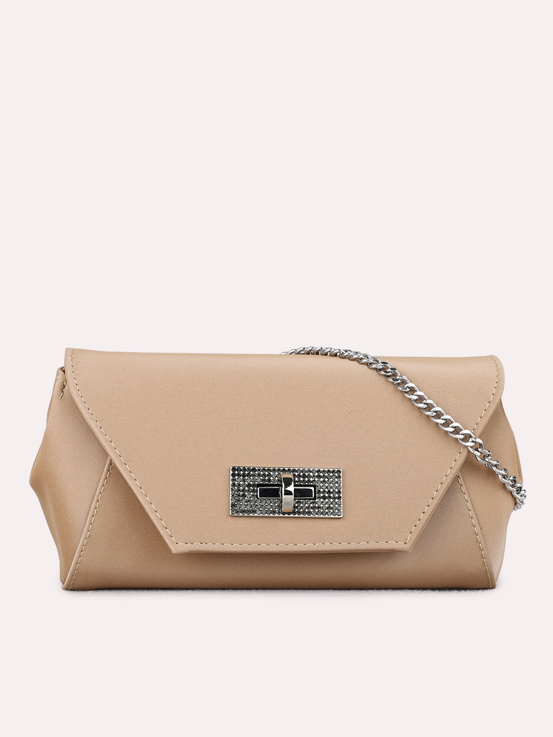 Women Golden Solid Sling Bag With Twist Lock For Party