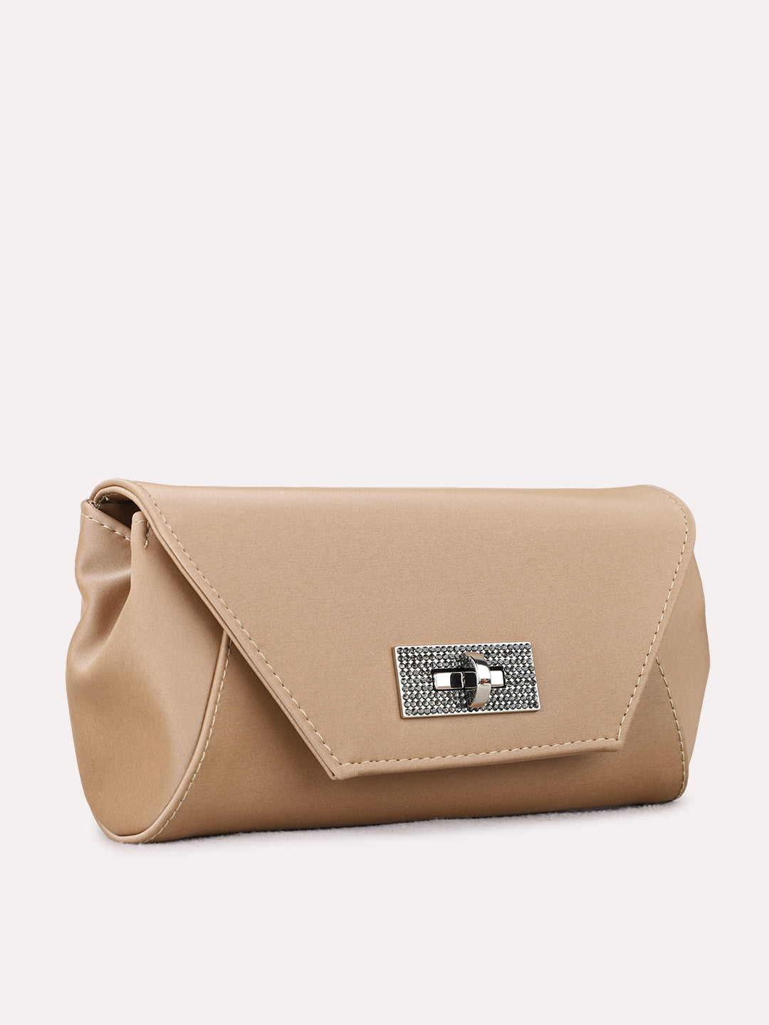 Women Golden Solid Sling Bag With Twist Lock For Party