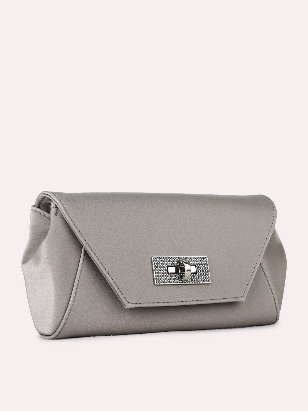 Women Grey Solid Sling Bag With Twist Lock For Party