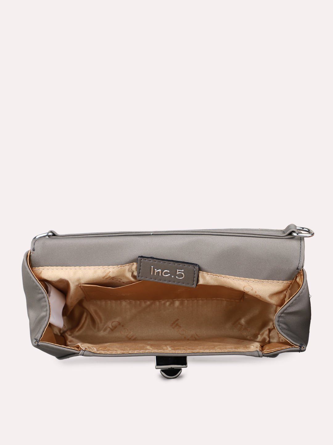 Women Grey Solid Sling Bag With Twist Lock For Party