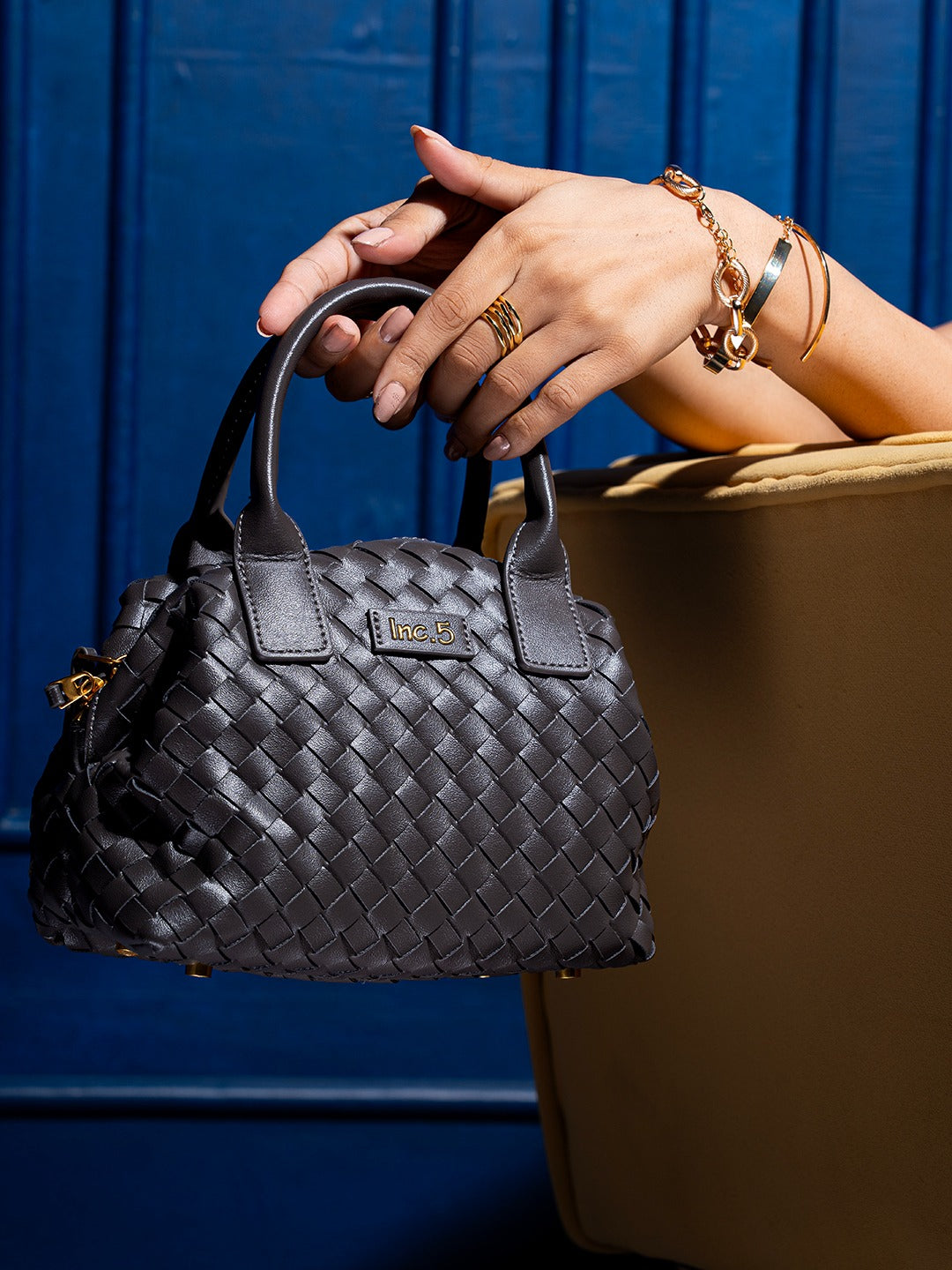 Womens Grey Party Textured Handbag With Zipper