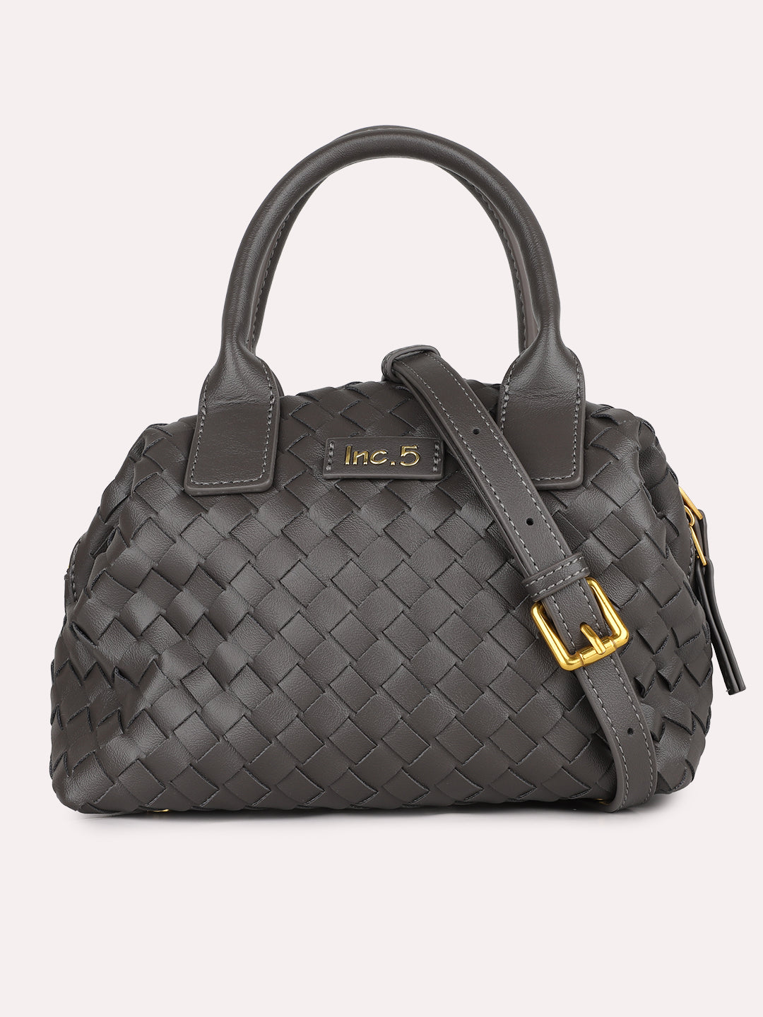 Womens Grey Party Textured Handbag With Zipper