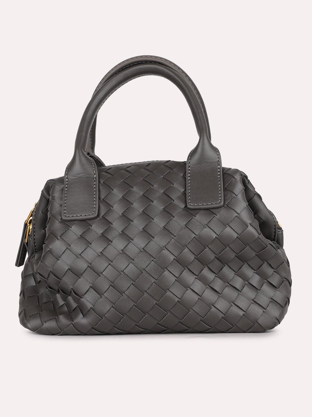 Womens Grey Party Textured Handbag With Zipper