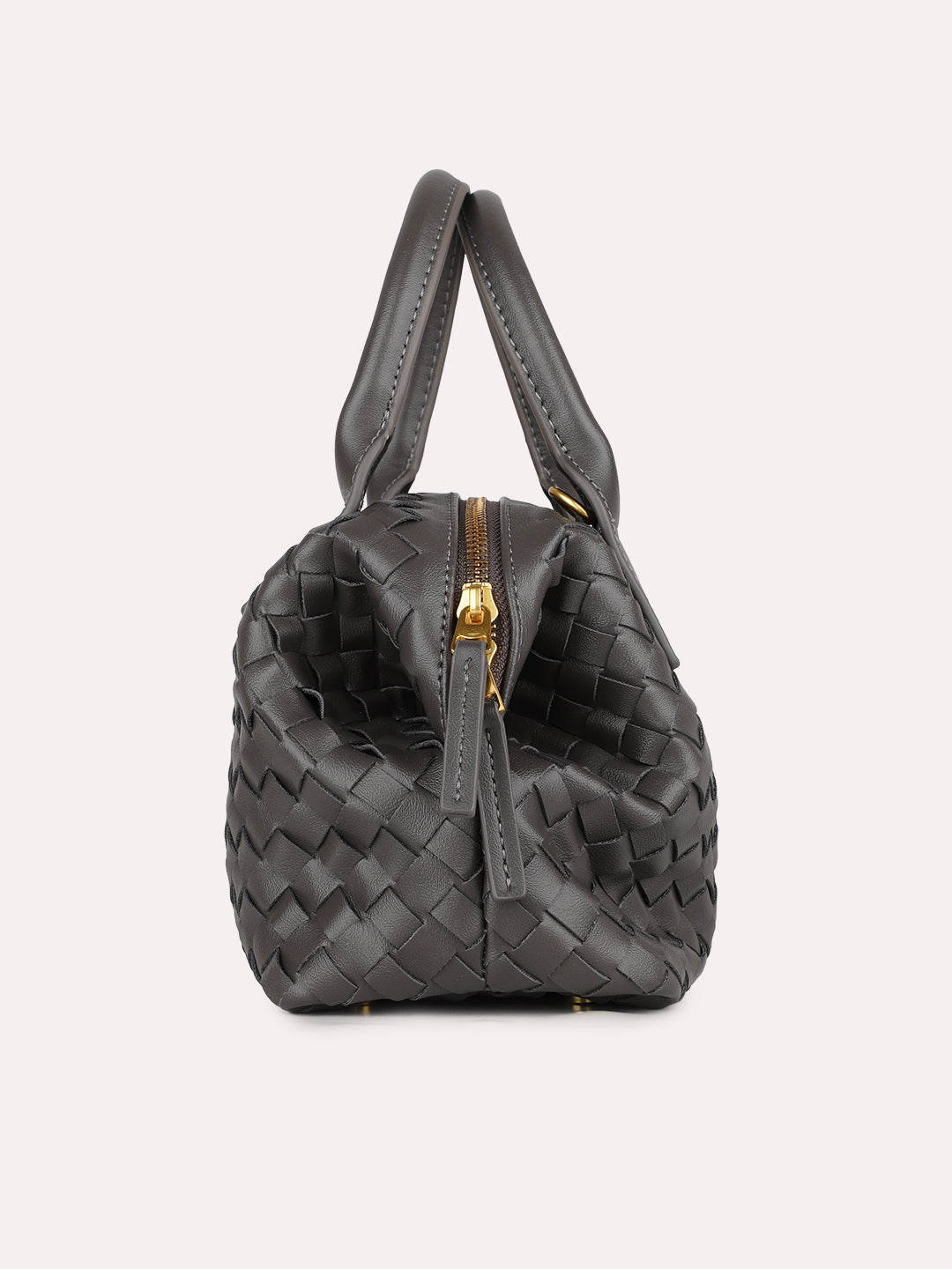 Womens Grey Party Textured Handbag With Zipper