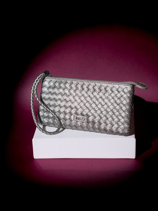 Women Casual Grey Textured Clutch With Zipper