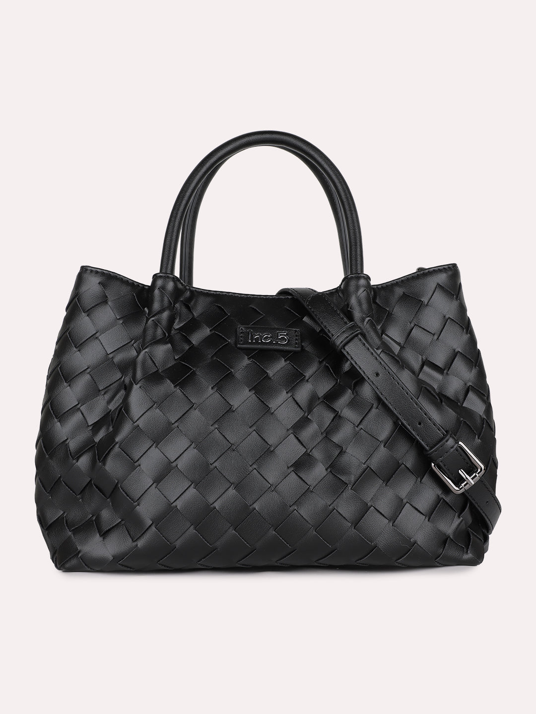 Womens Black Casual Textured Handbag With Zipper