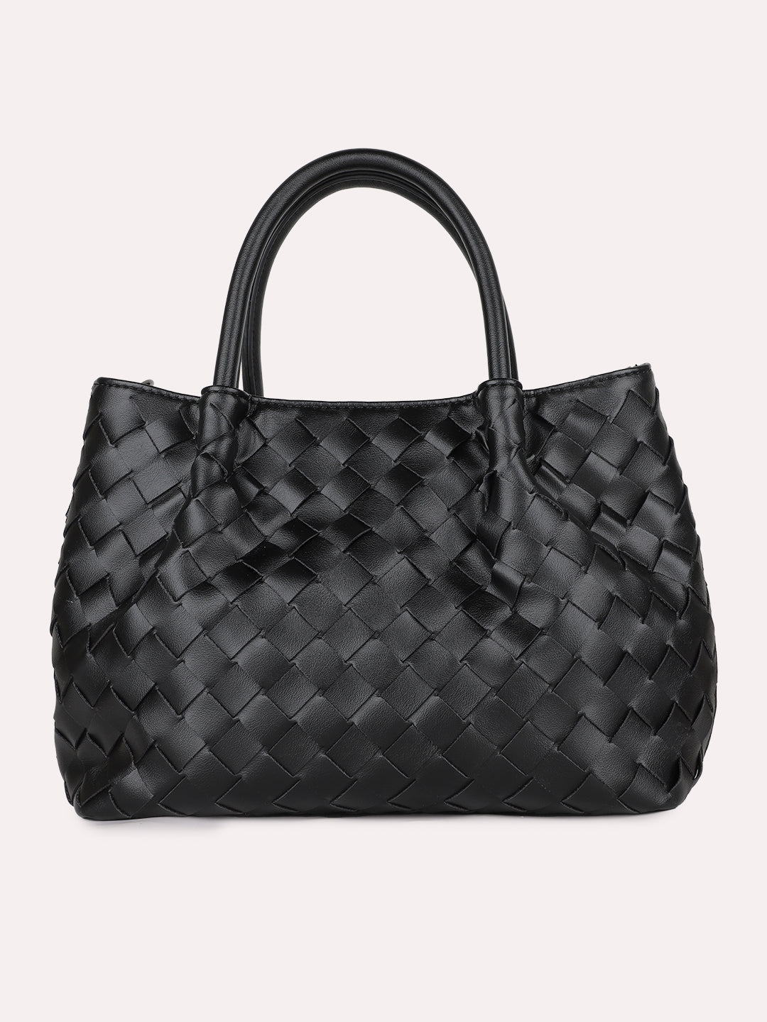 Womens Black Casual Textured Handbag With Zipper