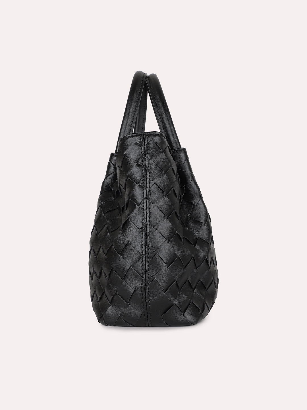 Womens Black Casual Textured Handbag With Zipper