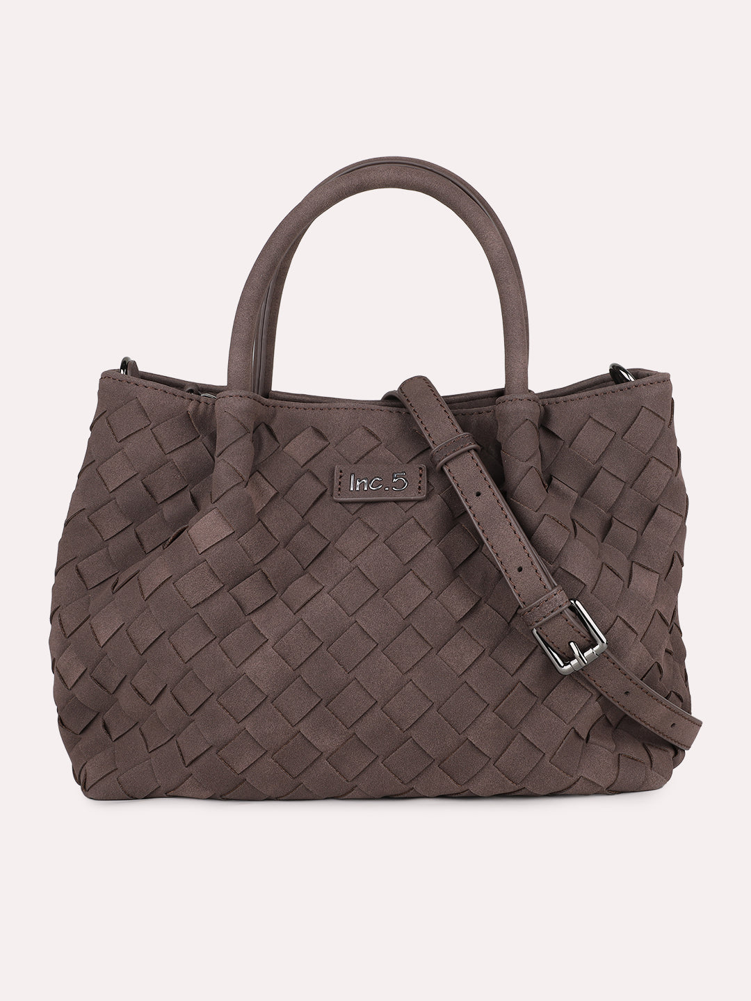 Womens Brown Casual Textured Handbag With Zipper