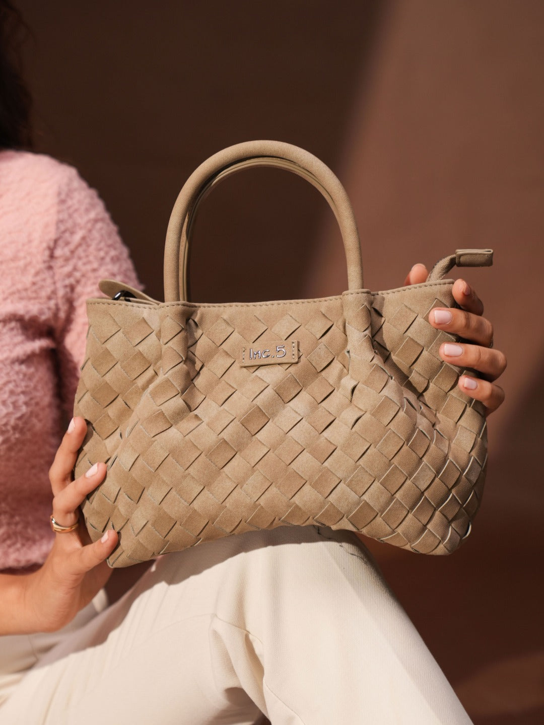 Womens Olive Casual Textured Handbag With Zip Lock