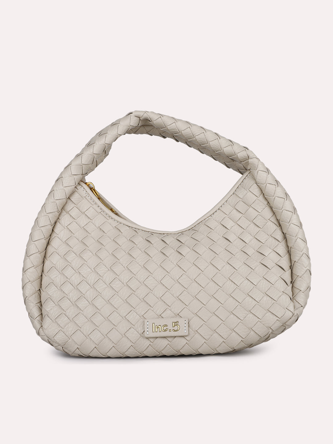 Womens Beige Party Textured Handbag With Zipper