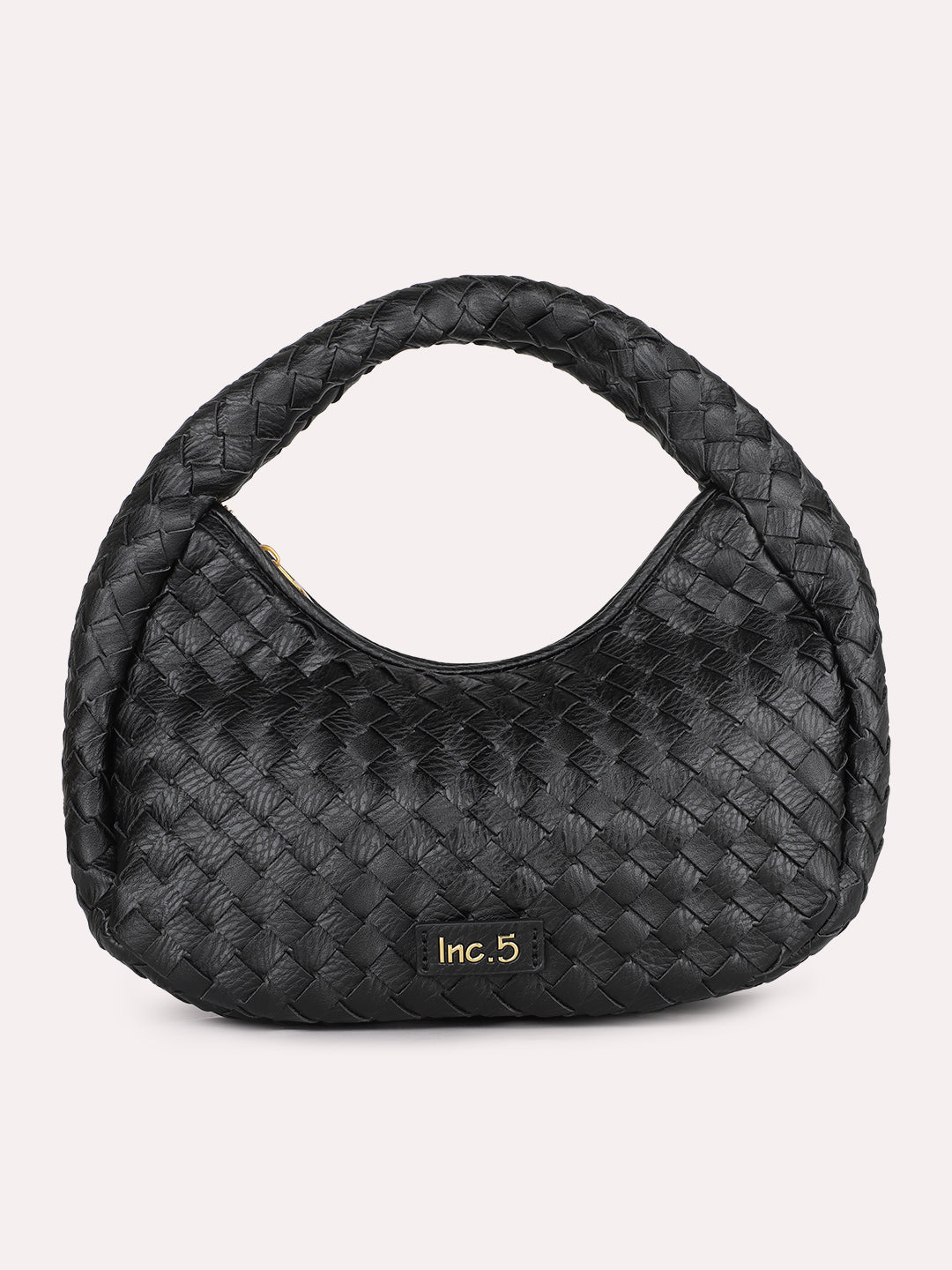 Womens Black Party Textured Handbag With Zipper
