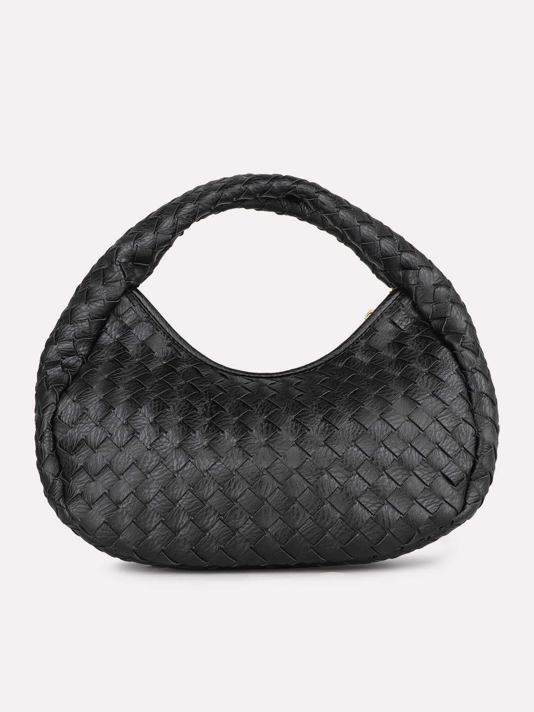 Womens Black Party Textured Handbag With Zipper
