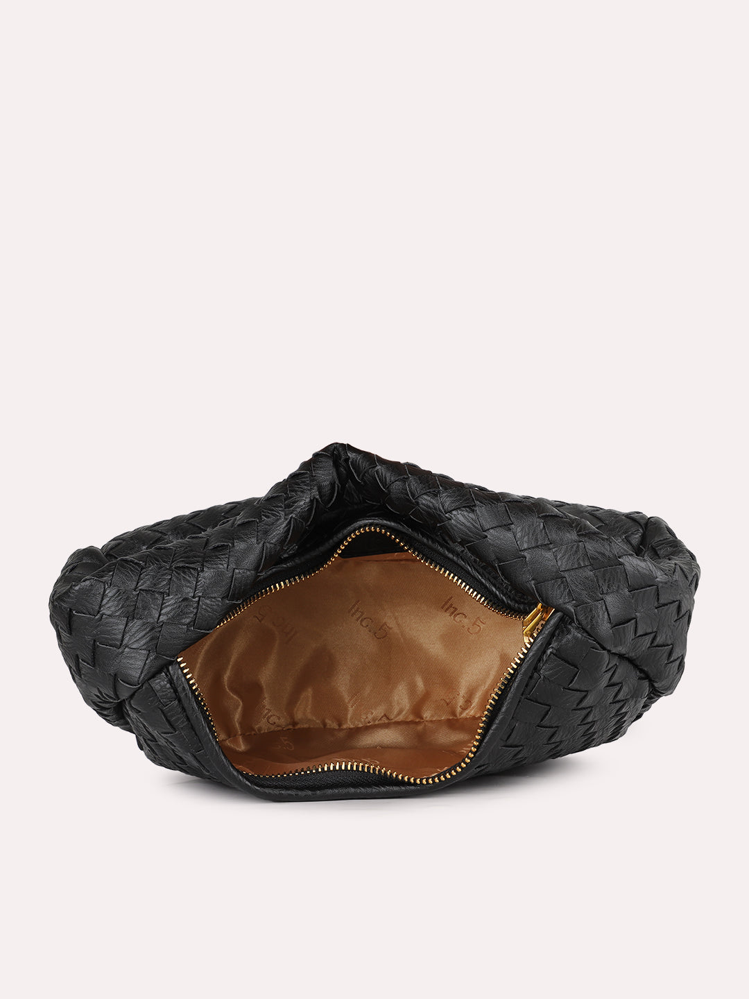 Womens Black Party Textured Handbag With Zipper