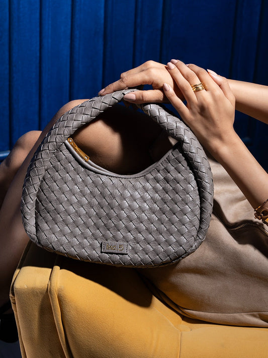 Womens Grey Party Textured Pattern Handbag With Zip Lock