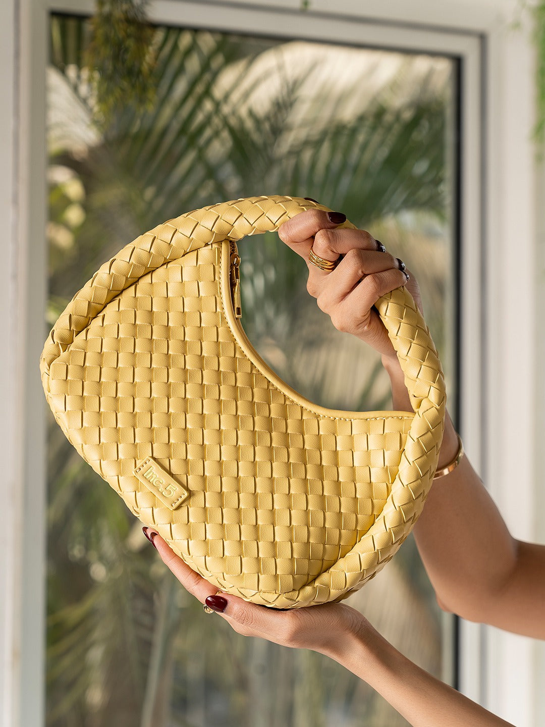 Womens Yellow Party Textured Handbag With Zip Lock