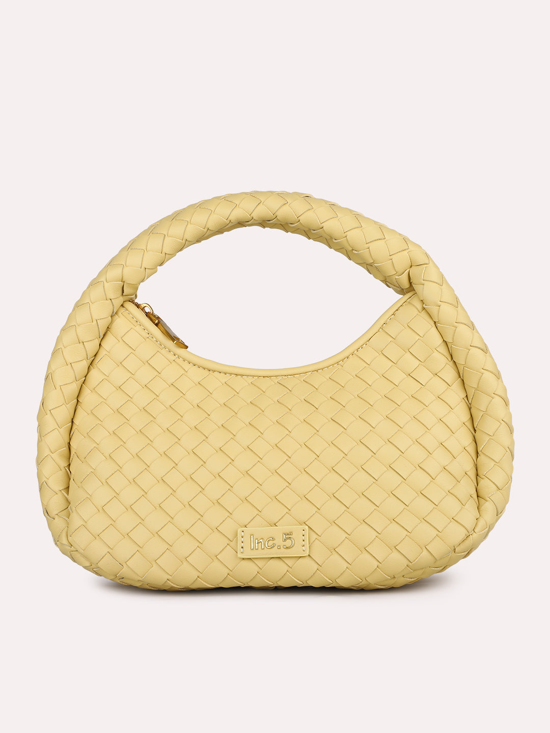 Womens Yellow Party Textured Handbag With Zip Lock