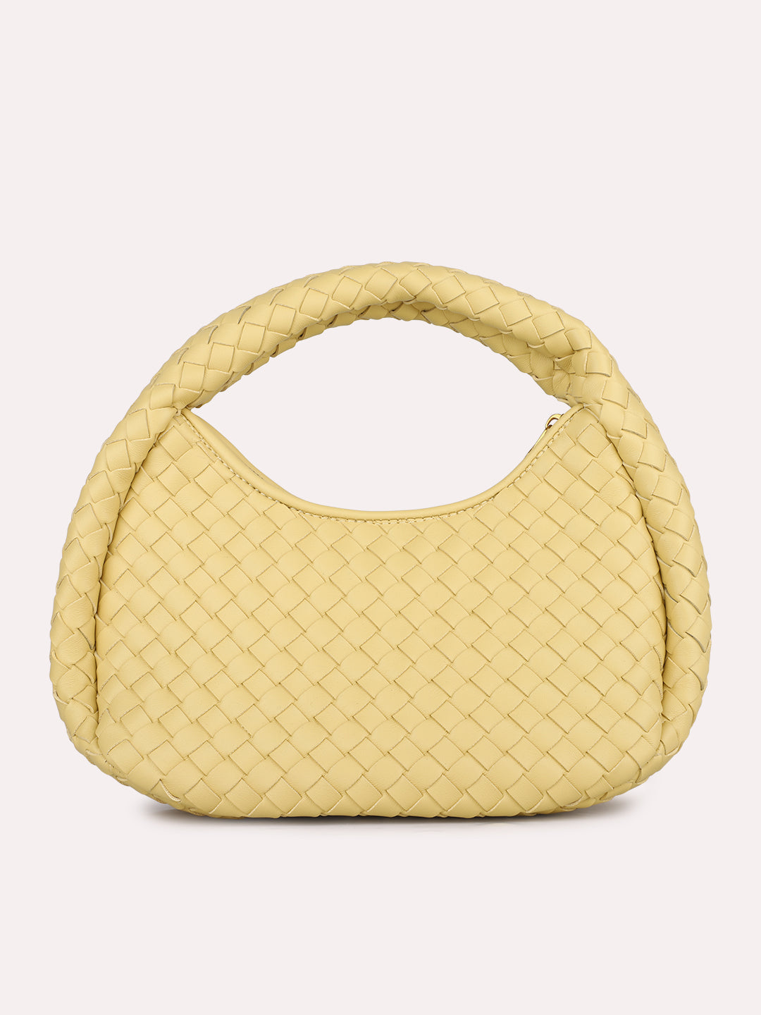 Womens Yellow Party Textured Handbag With Zip Lock