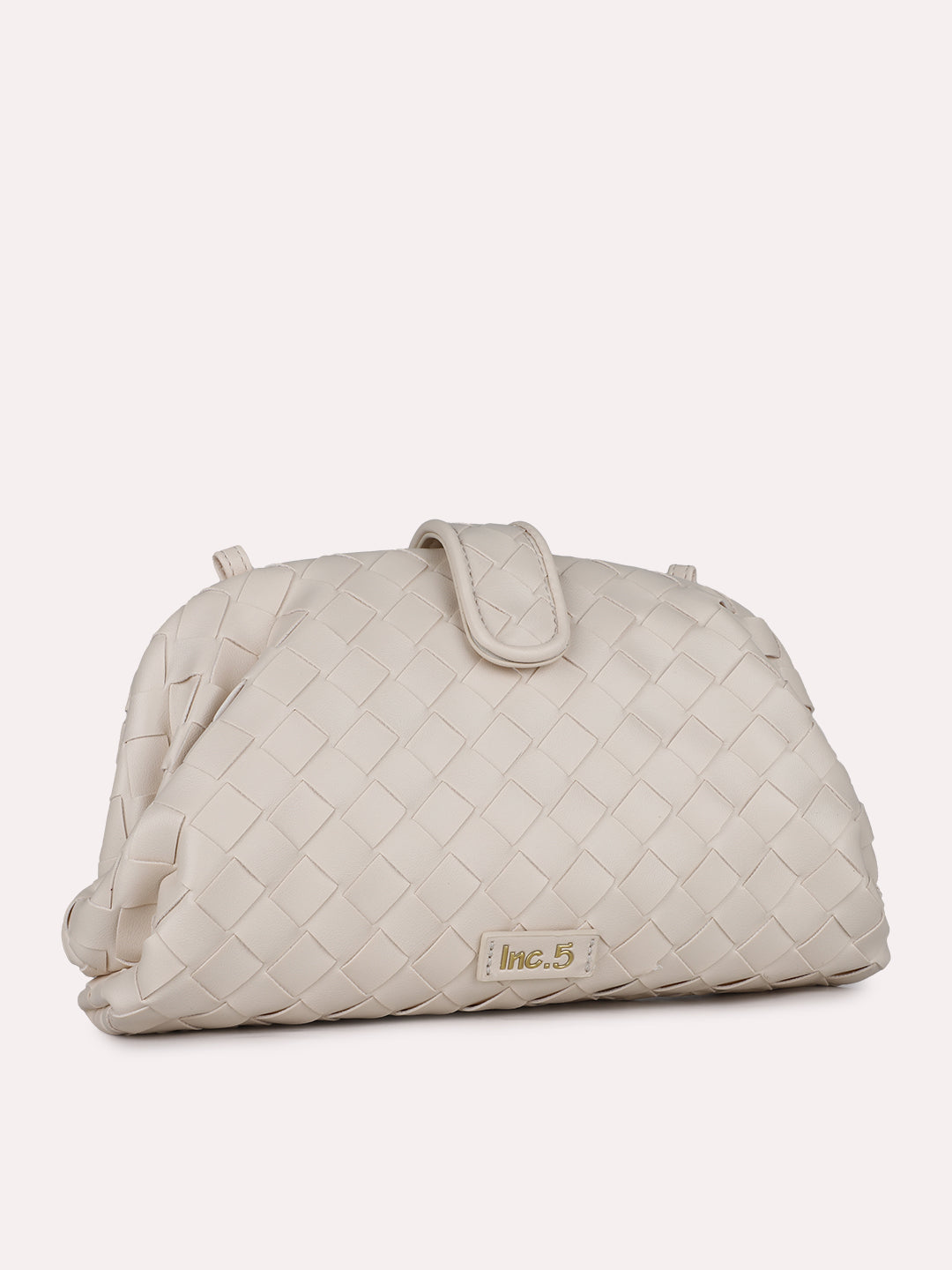 Womens Cream Textured Sling Bag With Magnet Lock