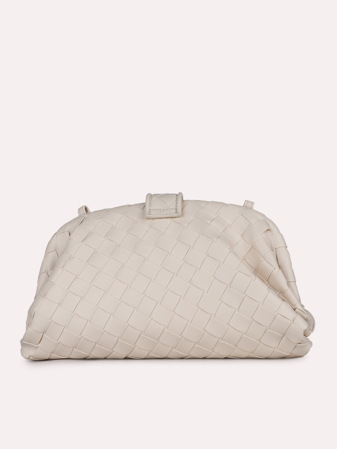 Womens Cream Textured Sling Bag With Magnet Lock