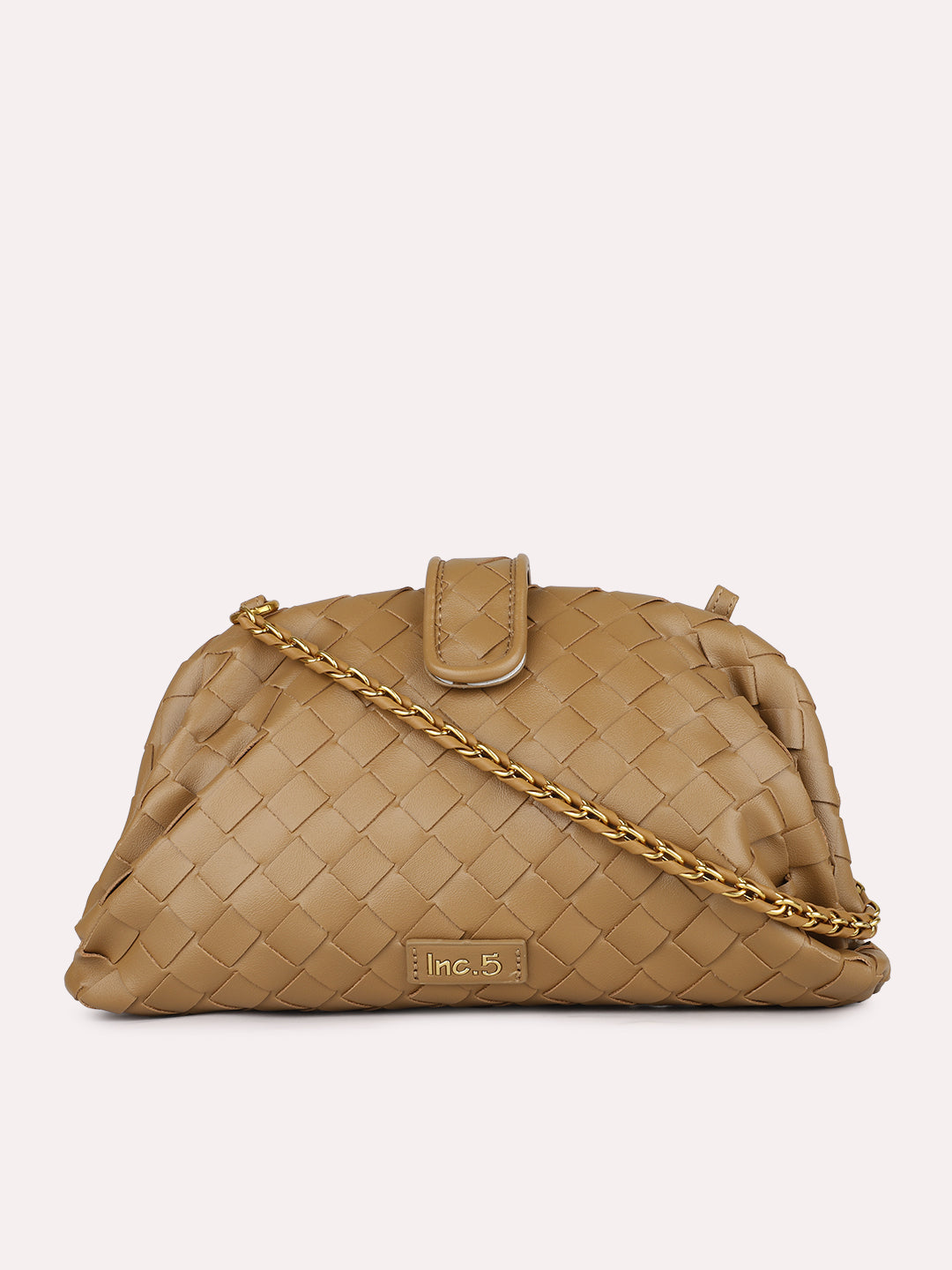 Womens Khaki Textured Sling Bag With Magnet Lock