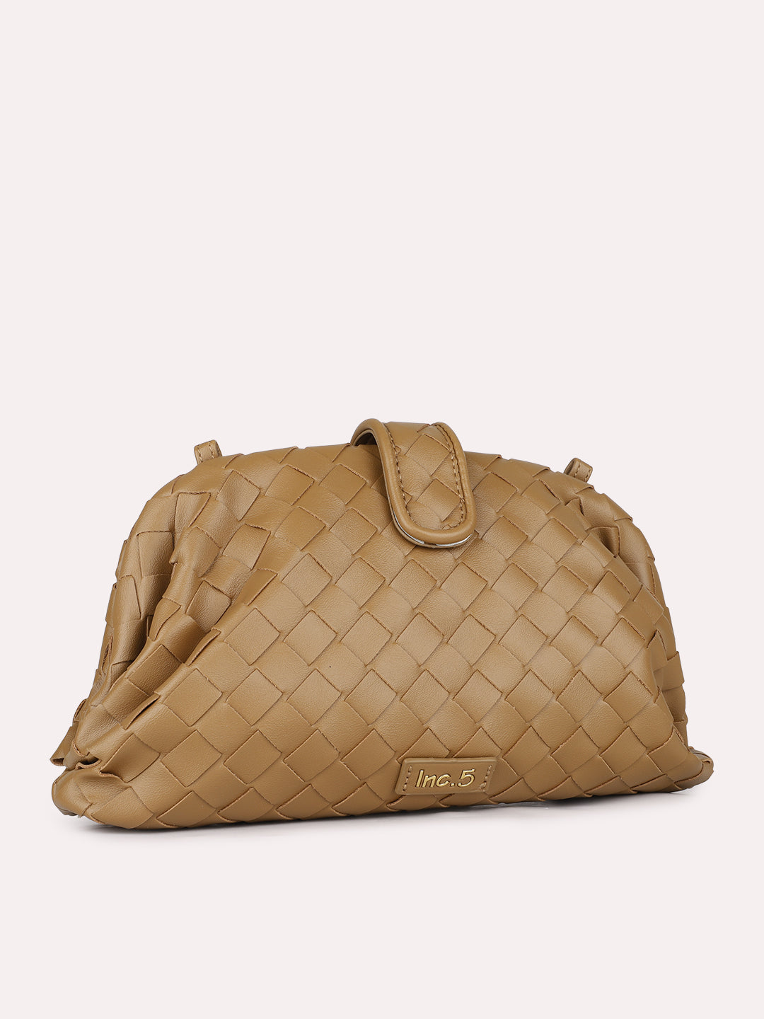 Womens Khaki Textured Sling Bag With Magnet Lock