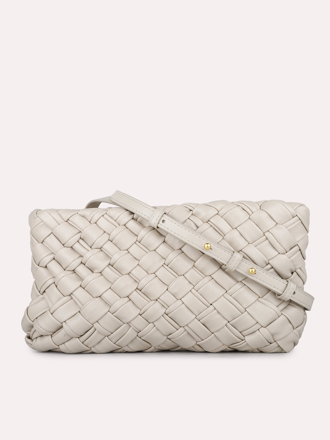 Womens Beige Textured Sling Bag With Zip Lock
