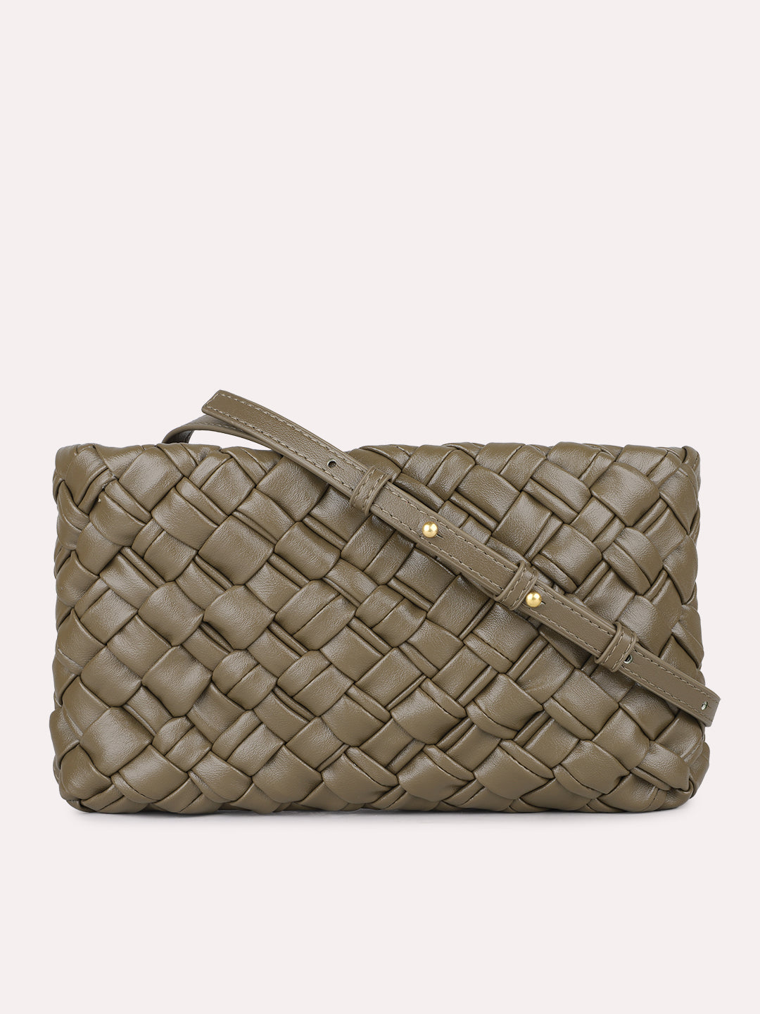Womens Green Textured Sling Bag With Zip Lock