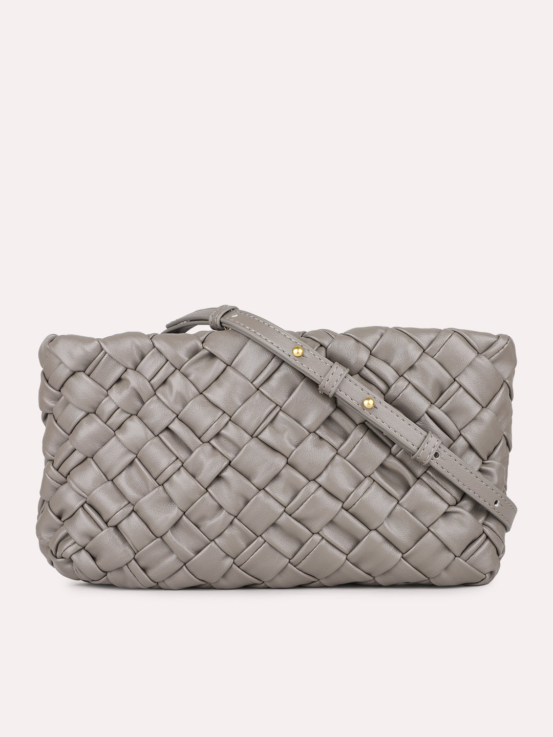 Womens Grey Textured Sling Bag With Zip Lock