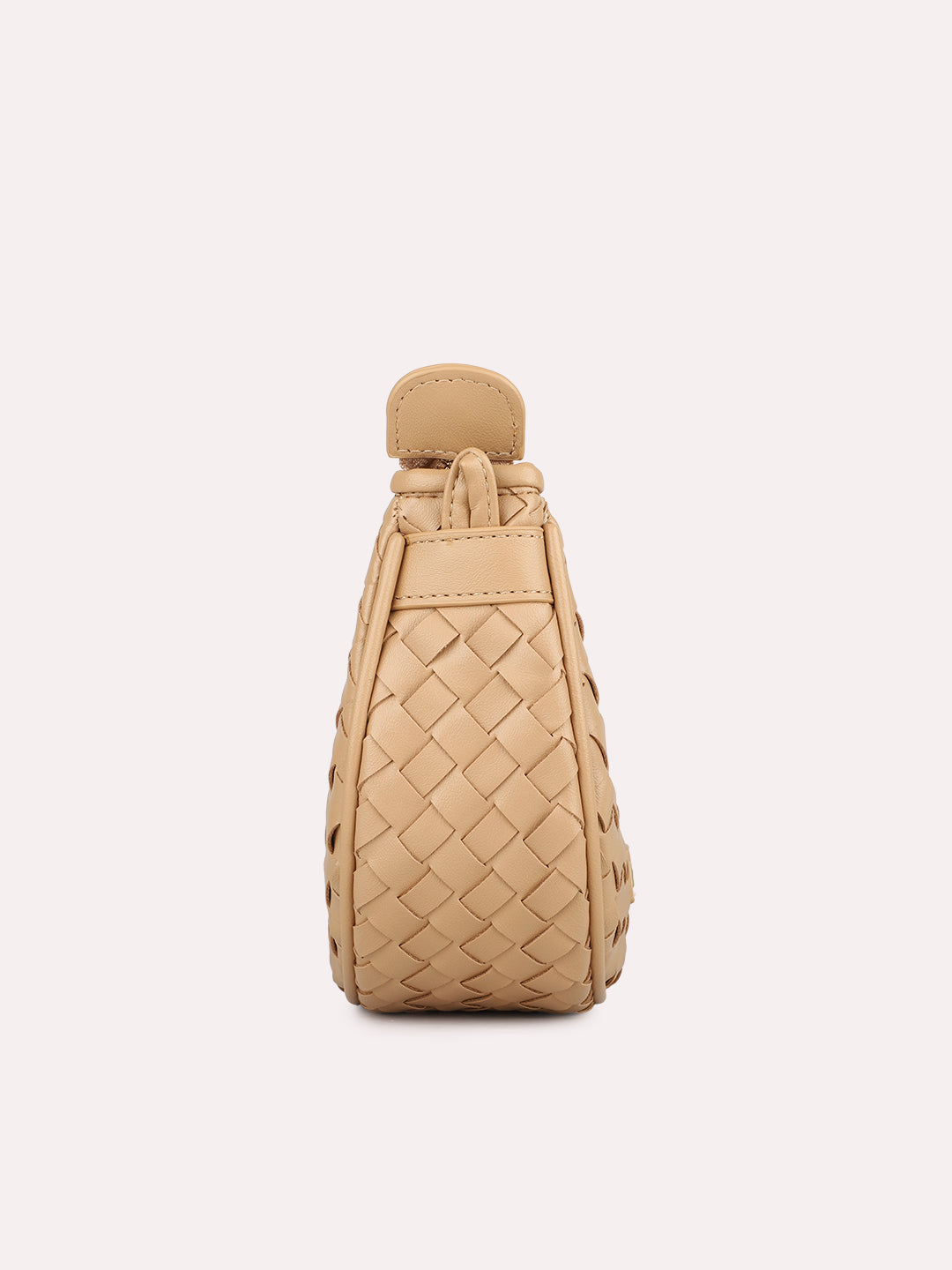 Womens Beige Textured Sling Bag With Zip Lock