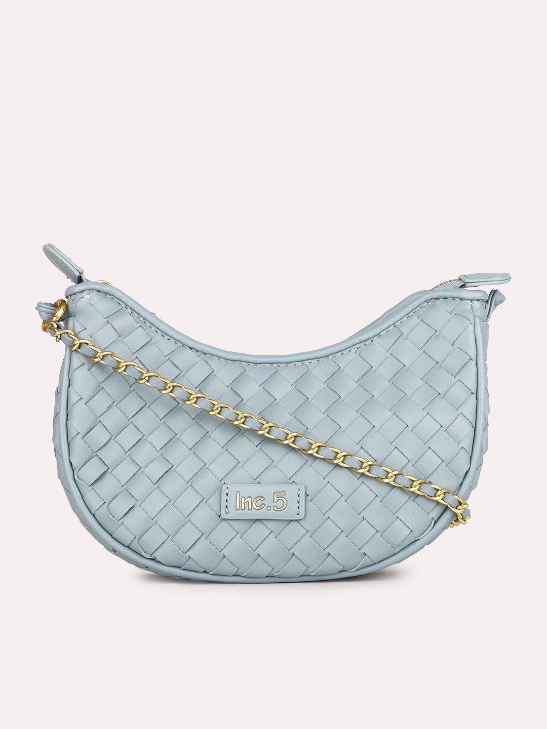 Womens Blue Textured Sling Bag With Zip Lock