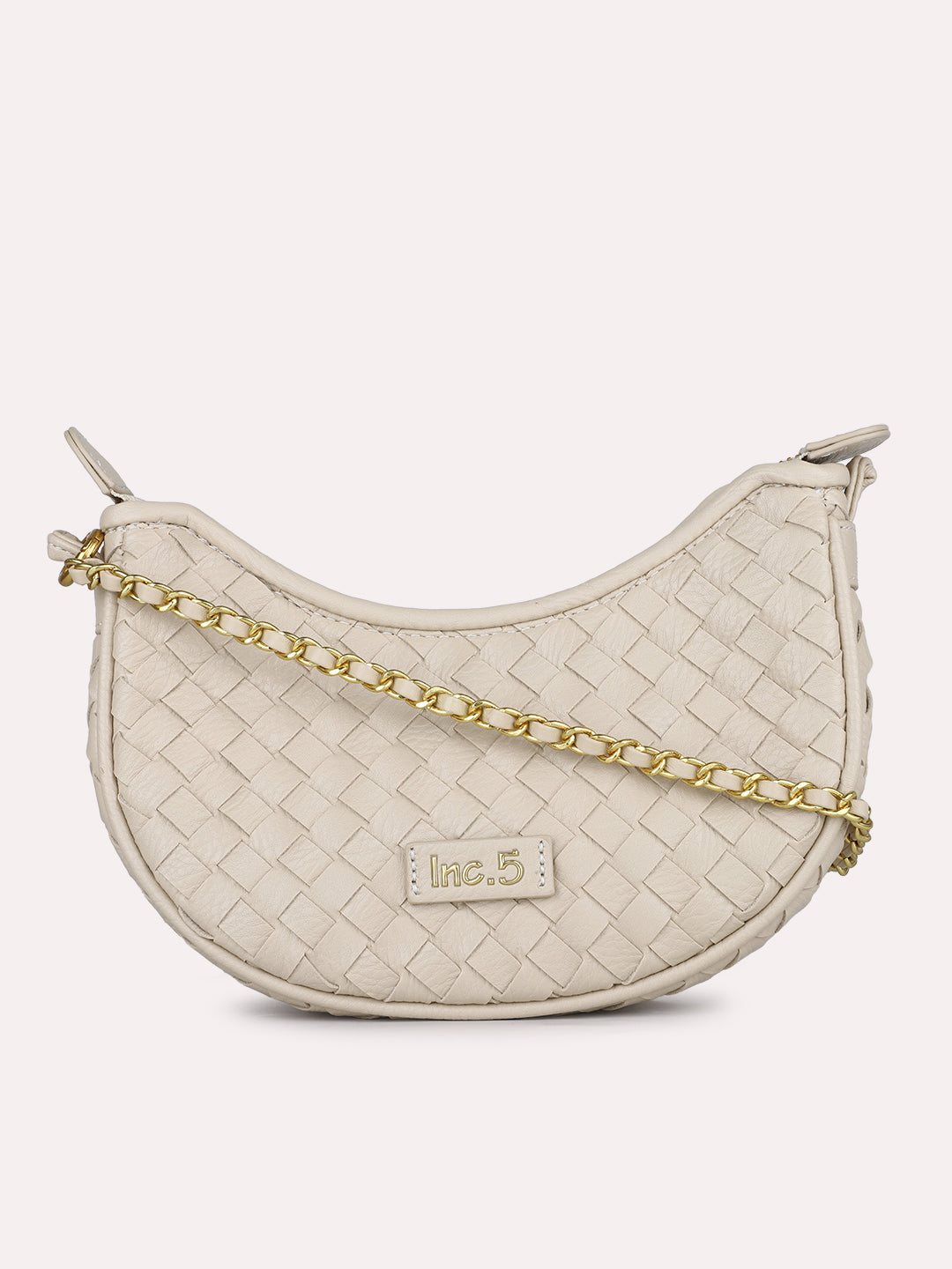 Womens Cream Textured Sling Bag With Zip Lock