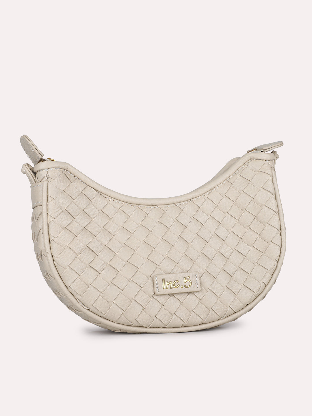 Womens Cream Textured Sling Bag With Zip Lock