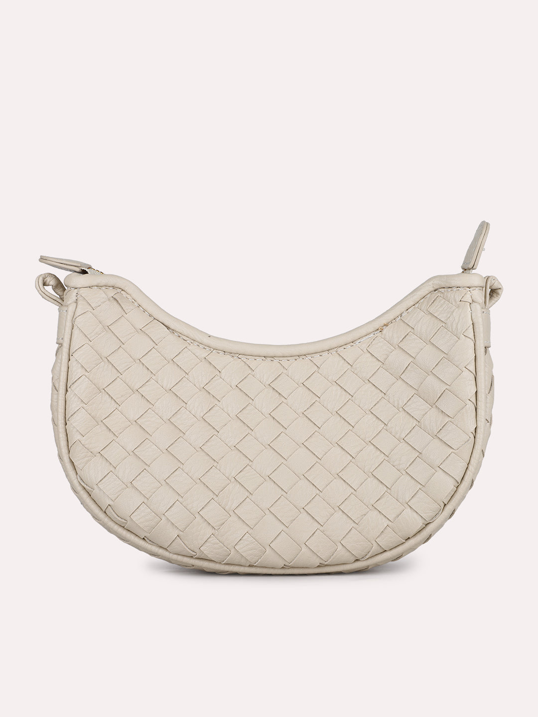 Womens Cream Textured Sling Bag With Zip Lock