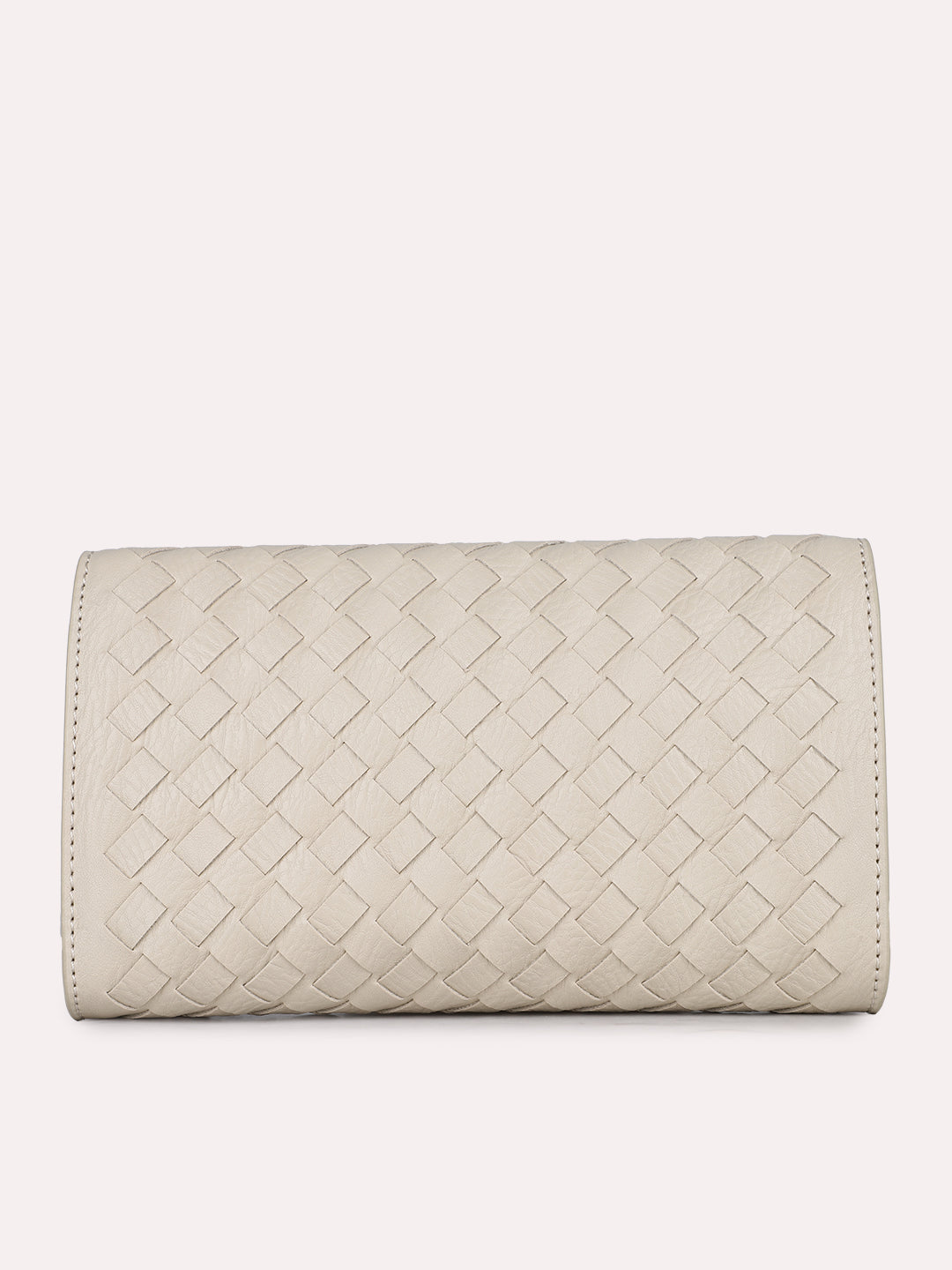Womens Beige Textured Clutch With Twist Lock