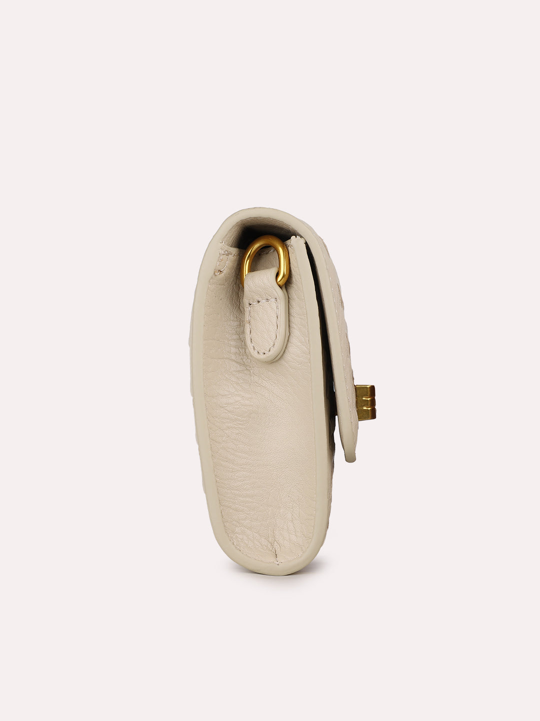 Womens Beige Textured Clutch With Twist Lock