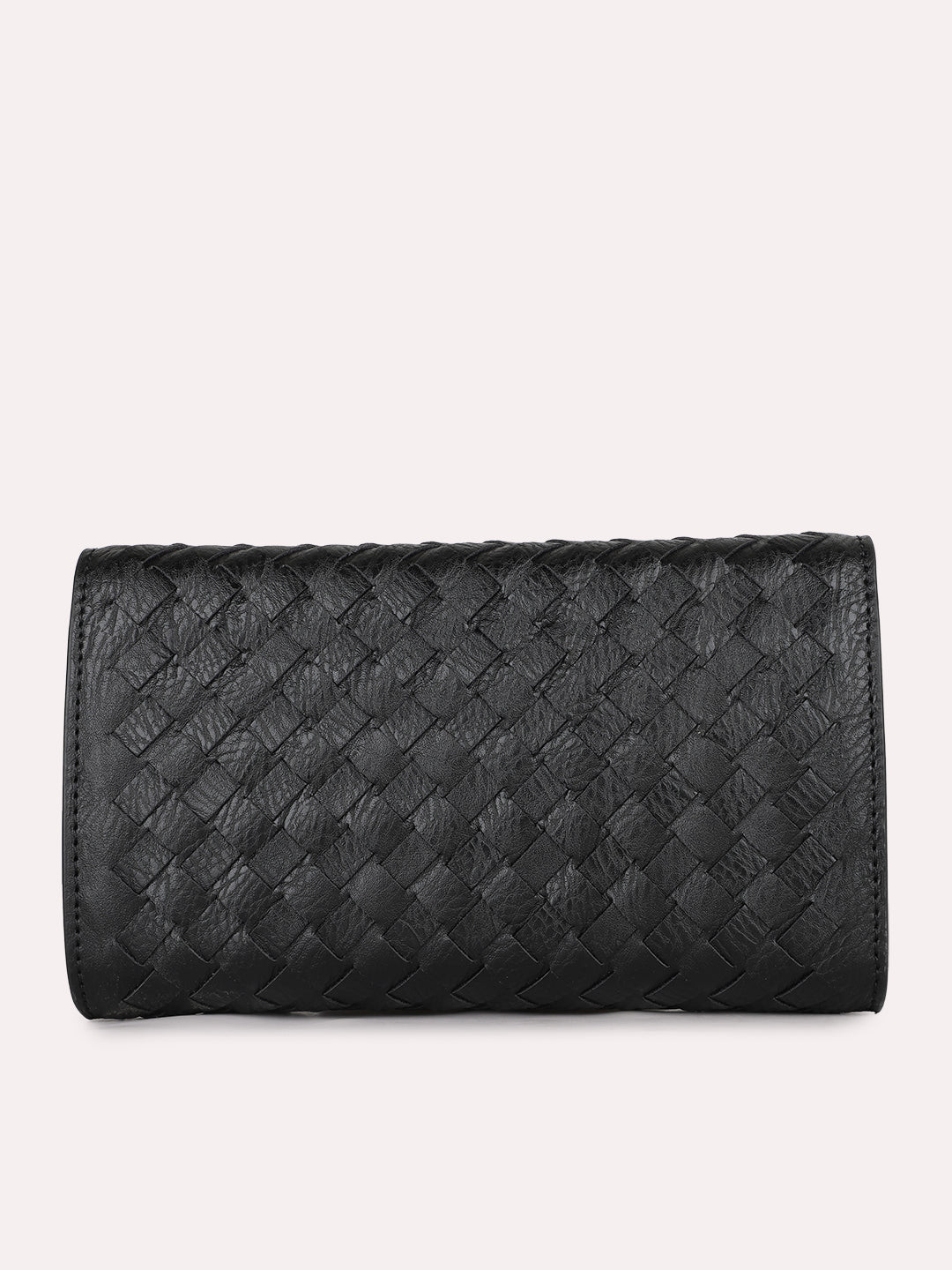 Womens Black Textured Clutch With Twist Lock