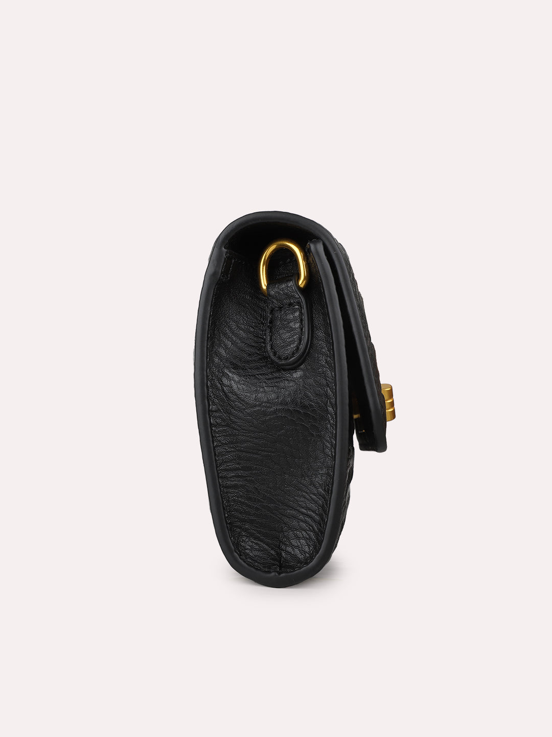 Womens Black Textured Clutch With Twist Lock