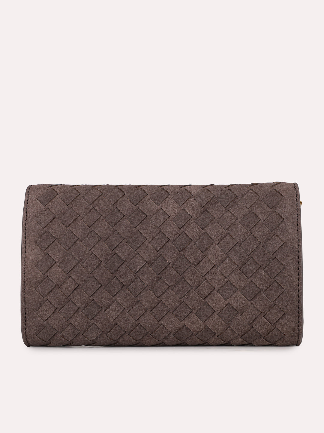 Womens Coffee Brown Textured Clutch With Twist Lock