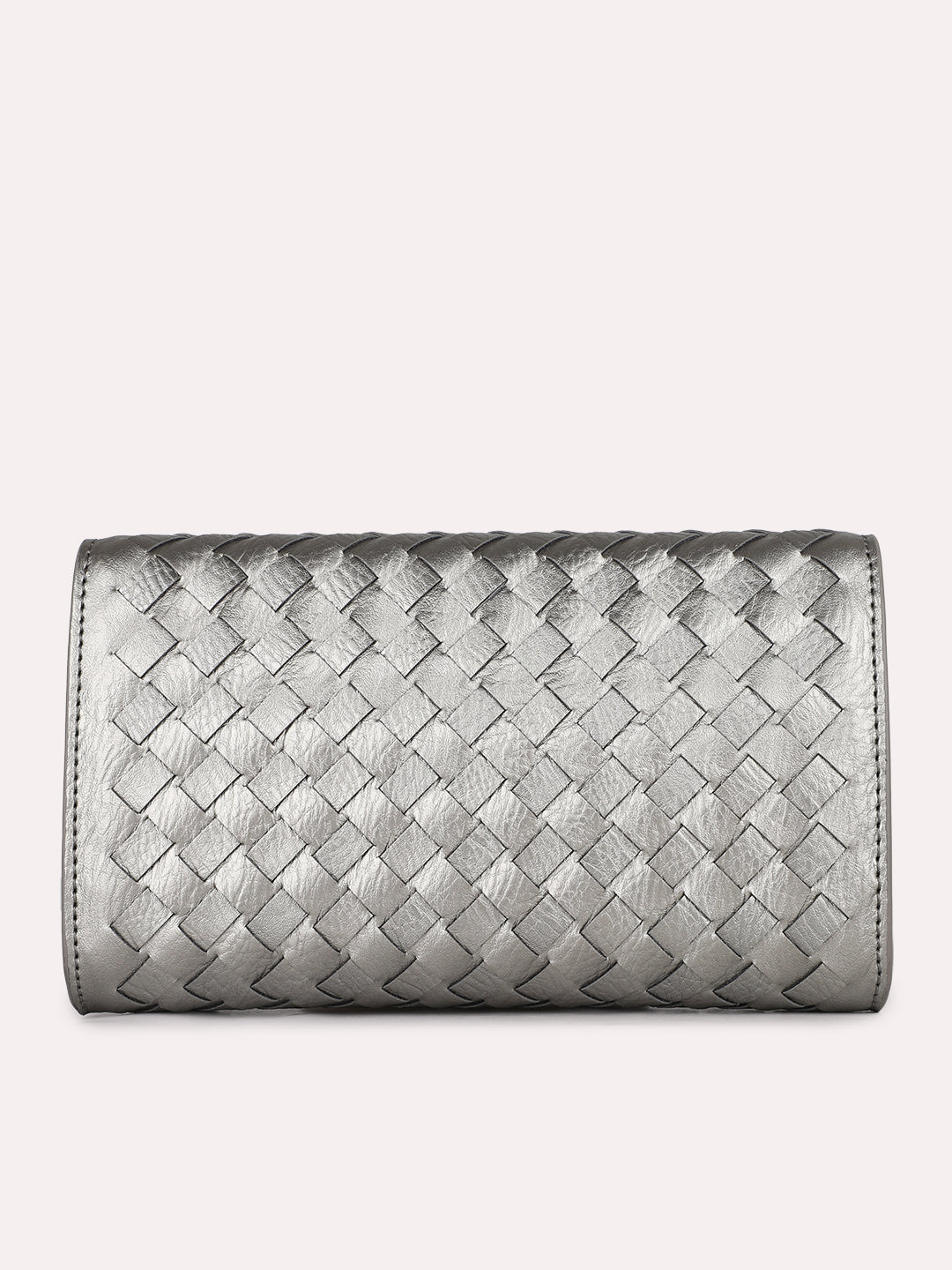 Womens Grey Textured Clutch With Twist Lock