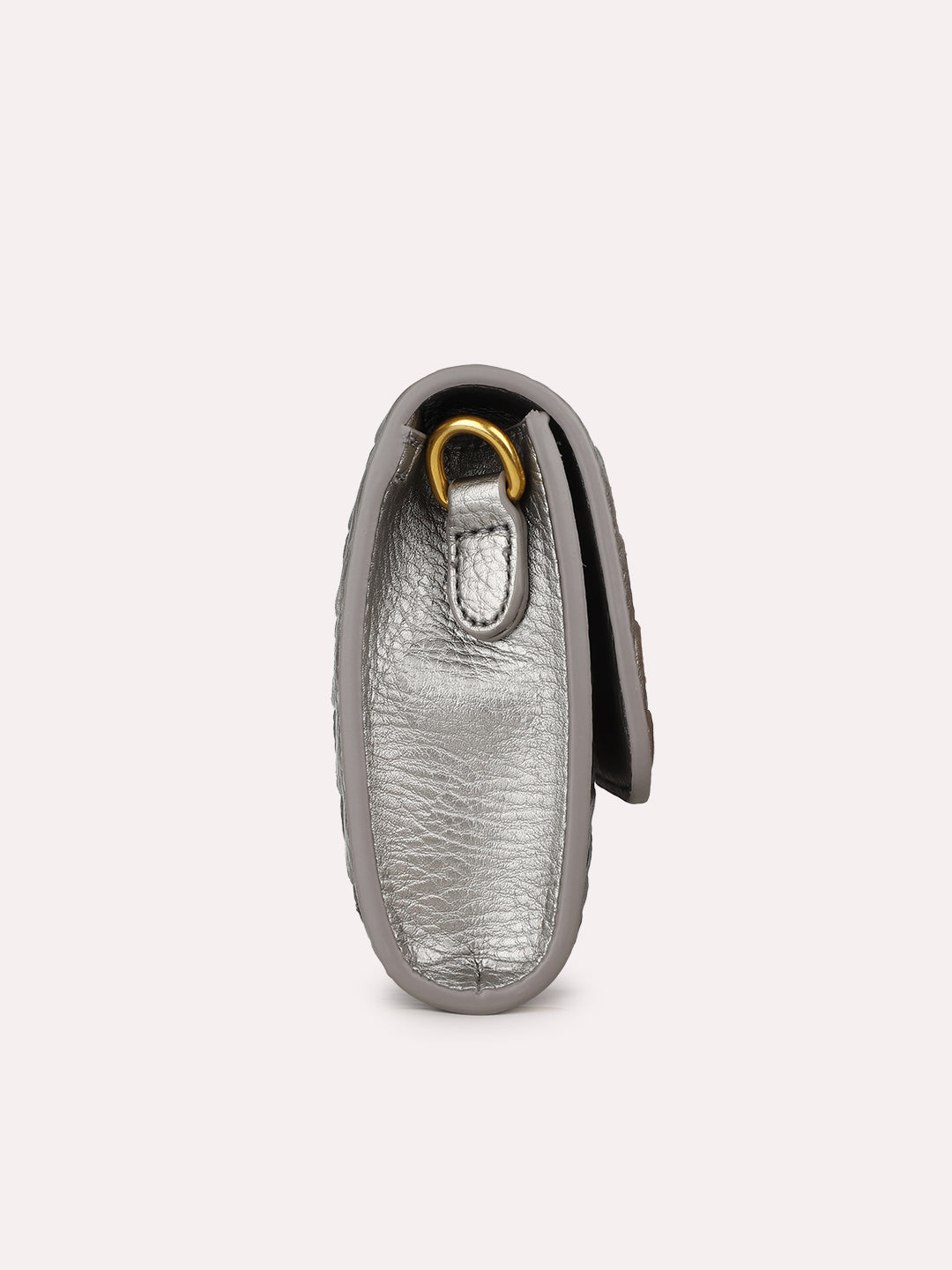 Womens Grey Textured Clutch With Twist Lock