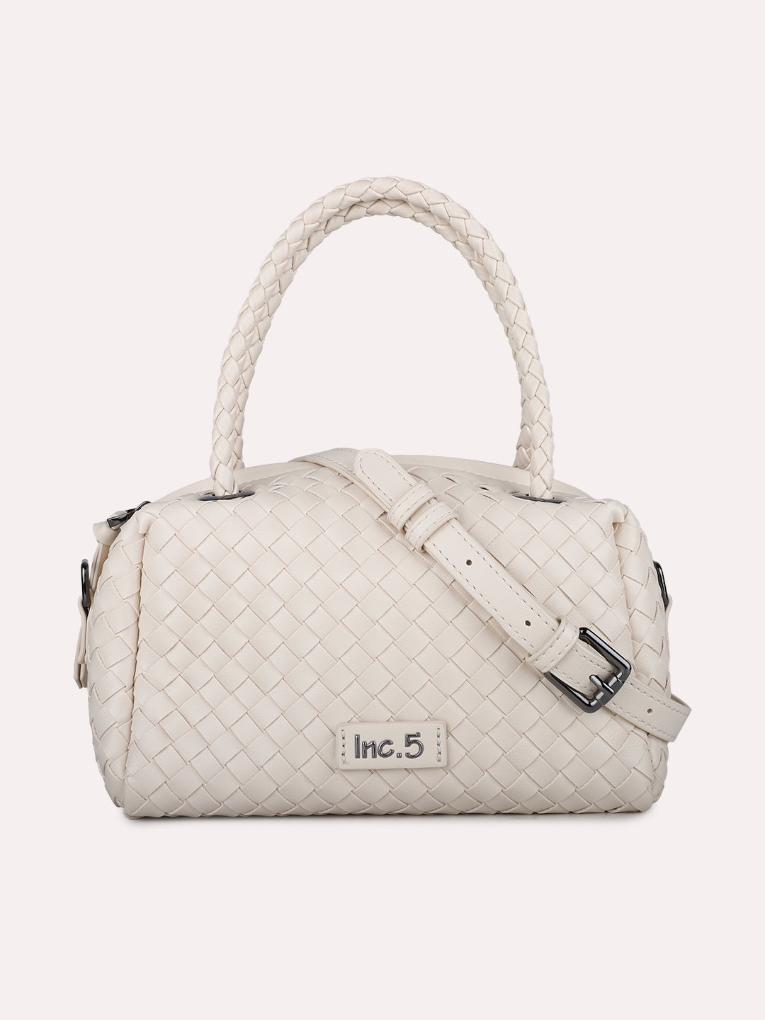 Womens Cream Textured Handbag With Zip Lock