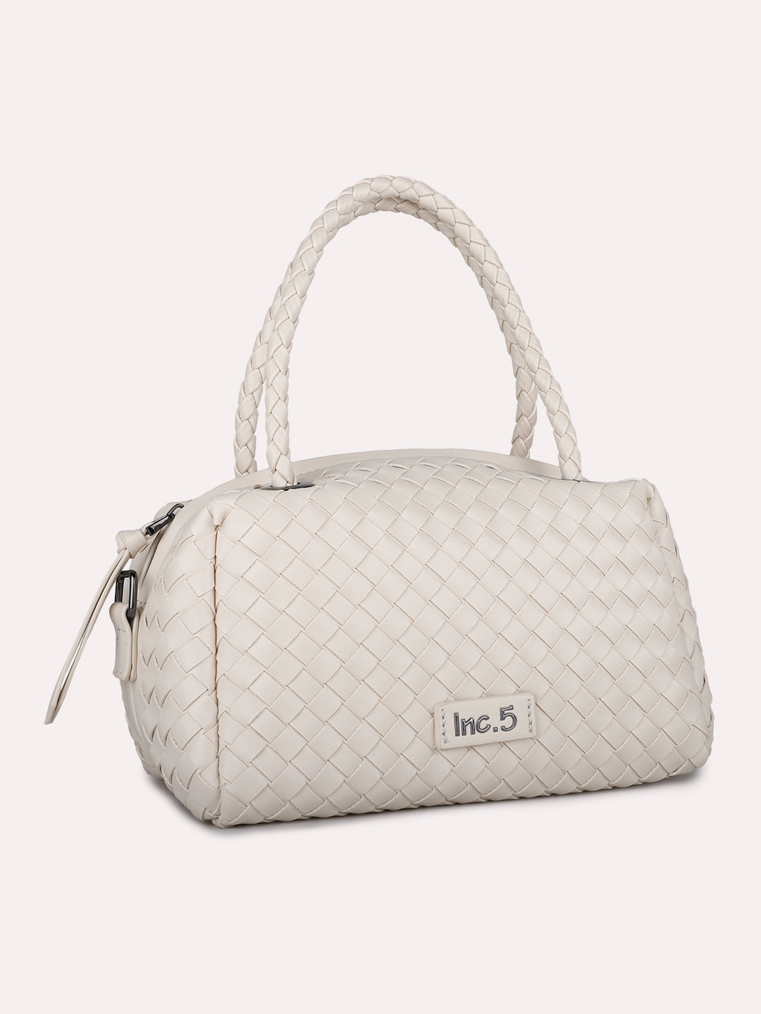Womens Cream Textured Handbag With Zip Lock